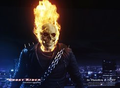 Ghost Rider, czaszka, płonie, łańcuch, miasto