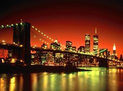 Most, Noc, Wieże, Nowy Jork, USA