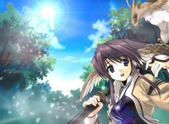 Utawarerumono, orzeł, dziewczyna, drzewa