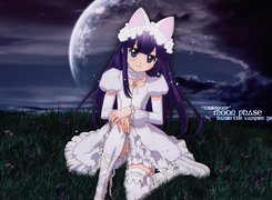 niebo, trawa, dziewczynka, Tsukuyomi Moon Phase