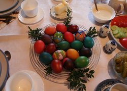 Stół, wielkanocny, malowane, jajka