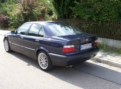 Granatowy, BMW 3, E36, Widok, Lewy, Tył