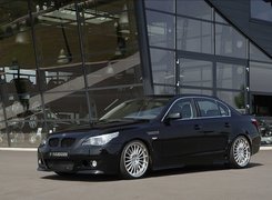 Czarny, BMW 5, E60, Budynek, Szkło