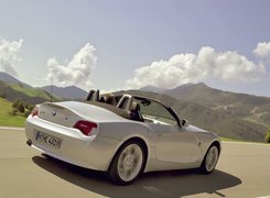 Biały, BMW Seria Z4, Droga, Góry, Chmury