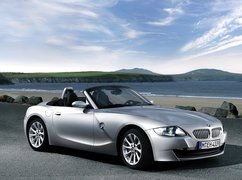 BMW Seria Z4, Silver, Plaża, Niebo