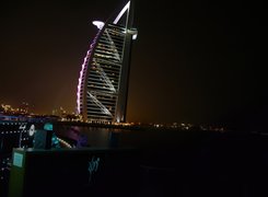 Zjednoczone Emiraty Arabskie, Hotel, Burj Al Arab, Dubaj, Nocą