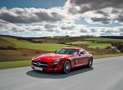 Czerwony, Mercedes Benz SLS, AMG, Droga