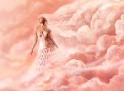 Kobieta, Różowe, Chmury
