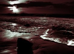 Plaża, Nocą, Piasek, Kamienie