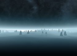 Krajobraz, Zima, Mgła