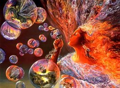 Kobieta, Ogniste, Włosy, Bańki, Josephine Wall
