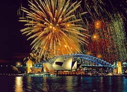 Australia, Sydney, Fajerwerki, Most Sydney Harbour Bridge, Sydney Opera House