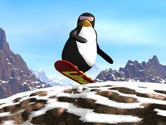 Pingwin, Snowbord, Śnieg, Zima, Linux