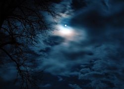 Noc, Niebo, Chmury, Księżyc