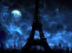 Paryż, Nocą, Wieża, Eiffla