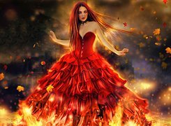 Kobieta, Płomienie, Ogień