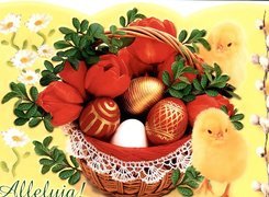Wielkanoc, Koszyczek, Święconka, Pisanki, Kurczak, Bazie