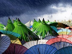 Kolorowe, Parasolki, Deszcz