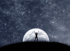 Człowiek, Księżyc, Gwiazdy, Noc