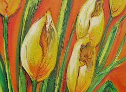Żółte, Tulipany, Obraz, Olejny
