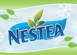 Niebieskie, Tło, Listki, Napis, Nestea