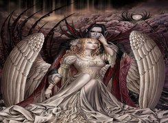 Kobieta, Anioł, Demon, Chmury