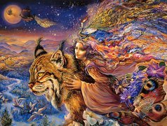 Twarz, Kobiety, Ryś, Ptaki, Josephine Wall