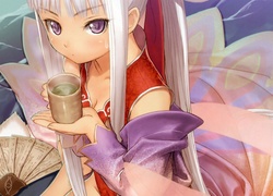 Dziewczyna, Kimono, Kubek, Wachlarz