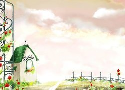 Pergola, Kwiaty, Domek