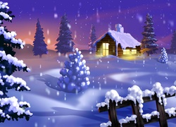 Zima, Śnieg, Dom, Grafika 2D