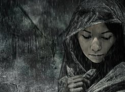 Kobieta, Kaptur, Deszcz