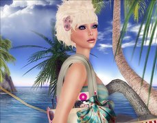 Kobieta, Blondynka, Plaża, Grafika