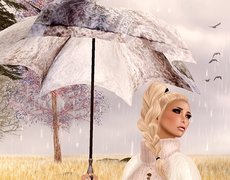 Kobieta, Parasol, Deszcz, Grafika 2D