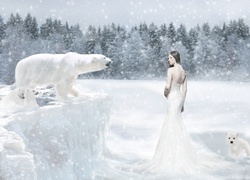 Kobieta, Zima, Białe, Niedźwiedzie