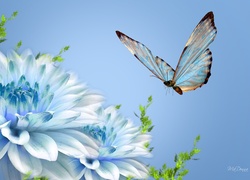Kwiaty, Niebieski, Motyl