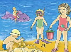 Dzieci, Plaża, Zabawa, Morze
