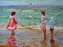 Dzieci, Morze, Ptaki