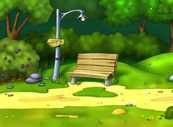 Park, Ławeczka, Drogowskaz, Grafika