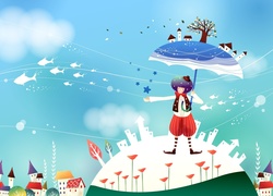 Pajacyk, Parasol, Rybki, Fantasy, Dla dzieci