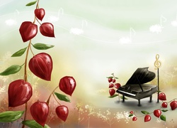 Fortepian, Nutka, Kwiaty, Grafika 2D