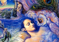 Kobieta, Kwiaty, Woda, Zamek, Josephine Wall