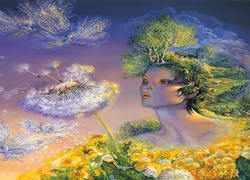 Kobieta, Dmuchawiec, Kwiaty, Josephine Wall