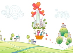 Para, Zakochanych, Balon, Serca, Rysunek