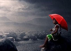 Dziewczynka, Deszcz, Parasol