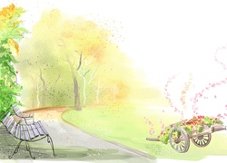 Park, Ławeczka, Kwiaty