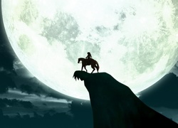 Jeździec, Kobieta, Koń, Księżyc