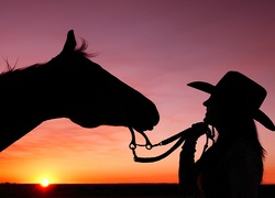 Kobieta, Koń, Zachód, Słońca