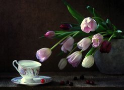 Tulipany, Wazon, Filiżanka