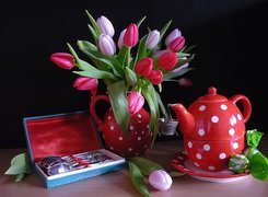Tulipany, Czerwone, Fioletowe, Dzbanek