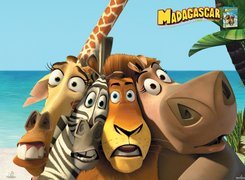 Madagaskar, Żyrafa, Zebra, Lew, Hipopotan